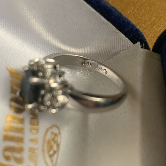 Blue Sapphire and 18 Diamond 14K White Gold Engagement Ring - Picture 4 of 4